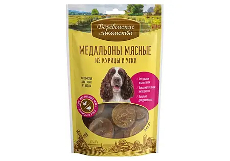 Купить Деревенские Лакомства лакомство для собак Медальоны мясные из курицы и утки