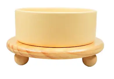 Mr.Kranch Bamboo миска керамическая на бамбуковой подставке для собак и кошек, желтая